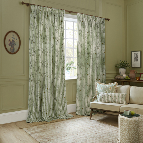 Chinese Lanterns Pencil Pleat, Sage - Ready Made Curtains - Image 3